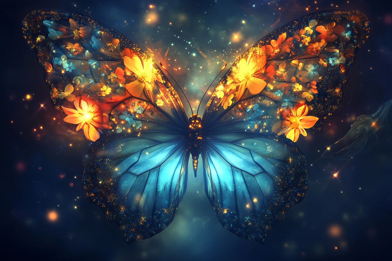 Borboleta mágica dividida entre os mundos do dia e da noite