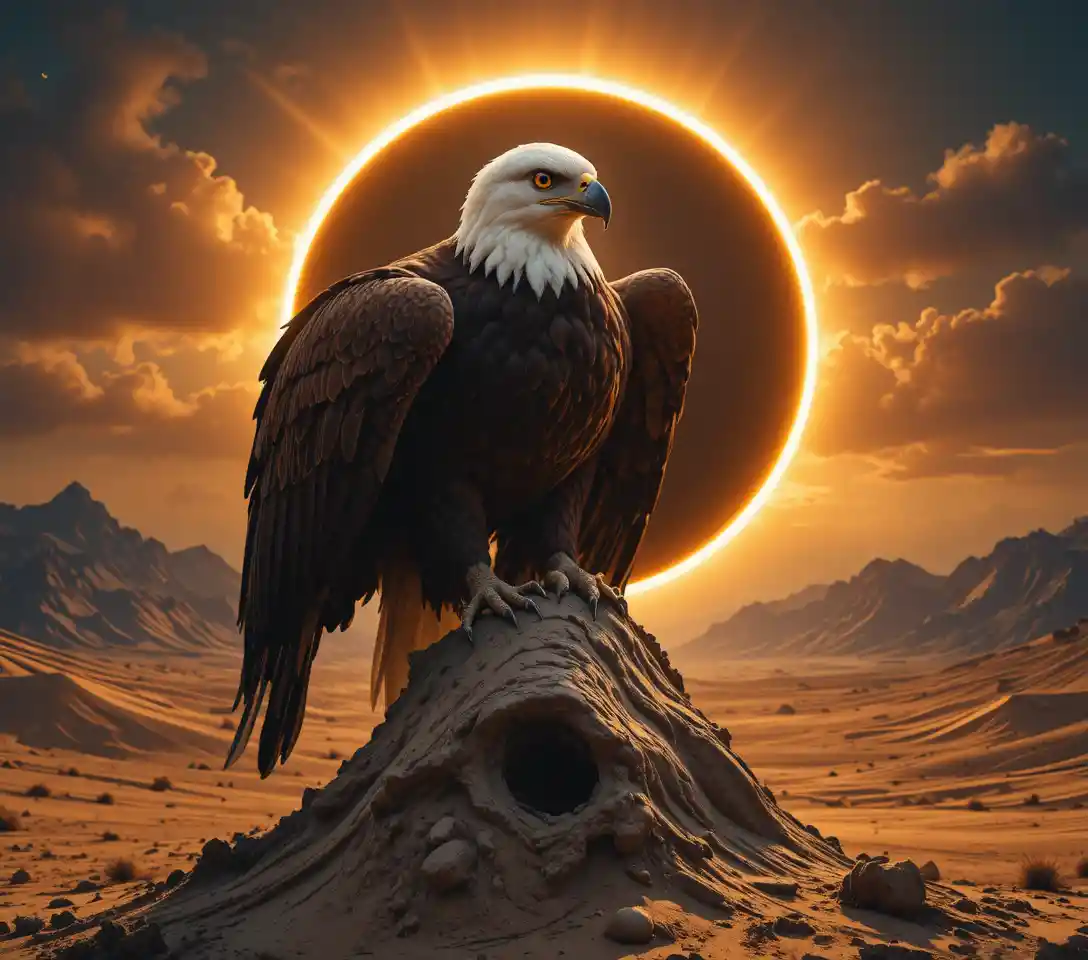 Eclipse solar total com coroa radiante sobre nuvens dramáticas