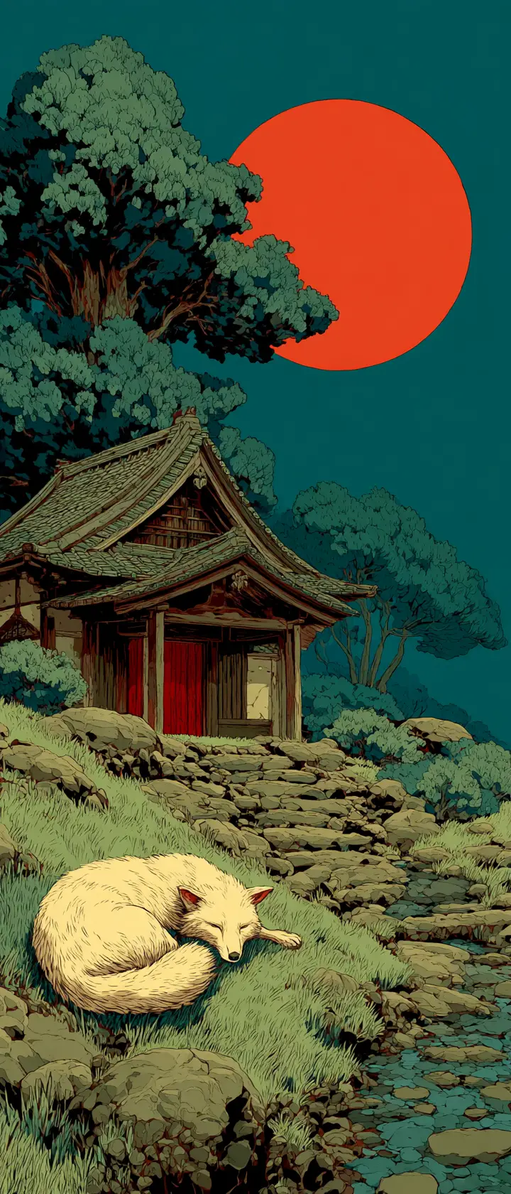 守護日本寺廟的巨大九尾狐妖靈