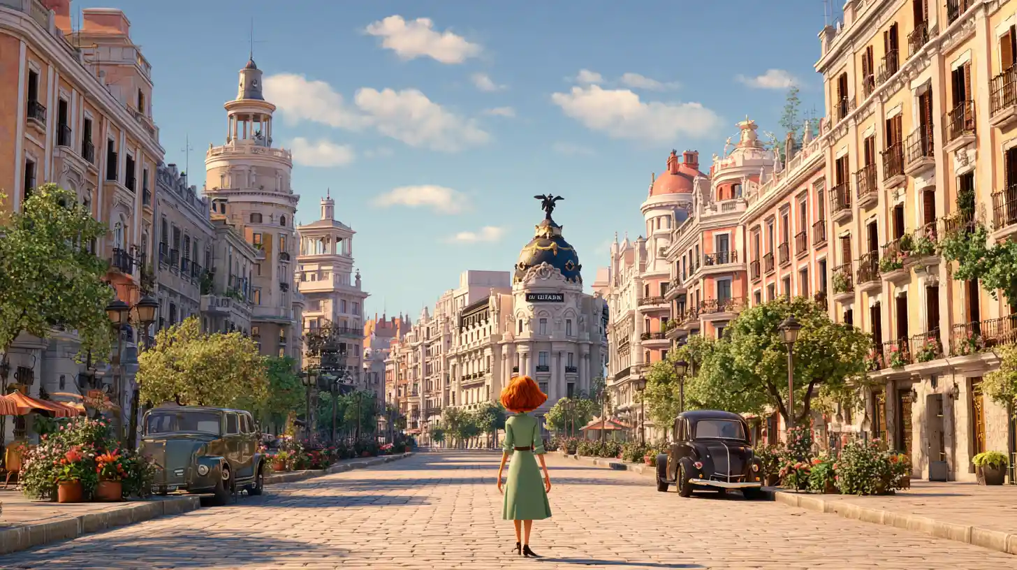 Lonely woman walking along a quiet city boulevard