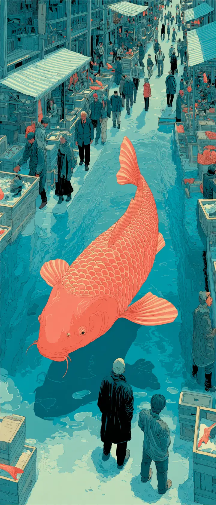 熱鬧魚市與一尾躍動錦鯉