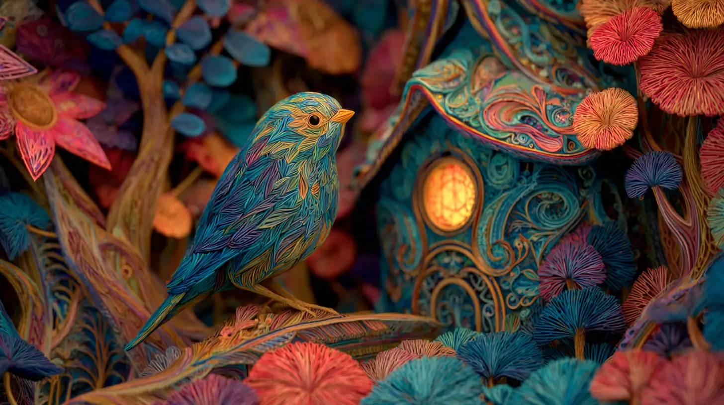 Maison fantastique lumineuse dans une clairière de forêt enchantée