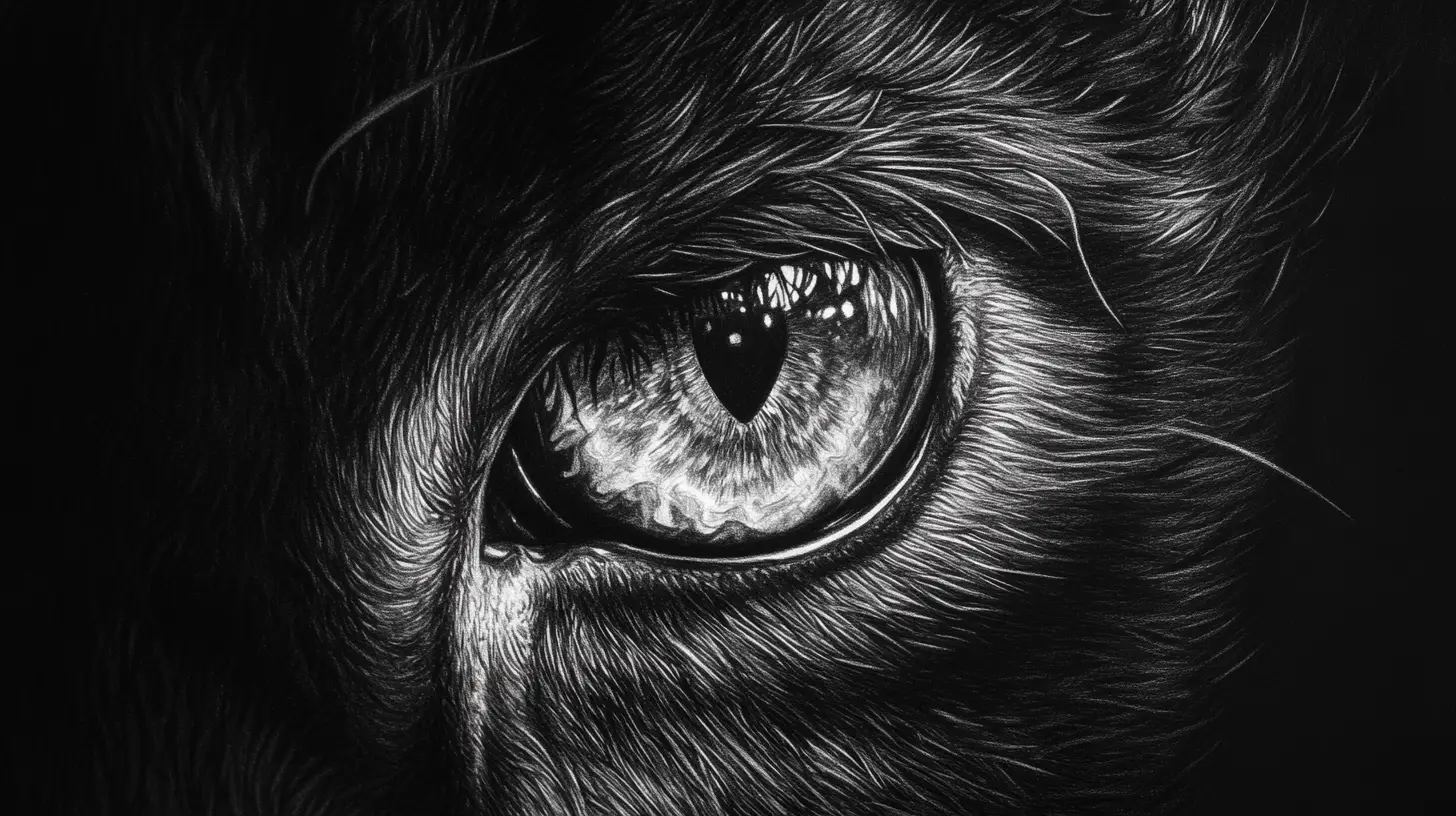 Grafit-Nahaufnahme eines Pantherauges mit Dschungelspiegelungen