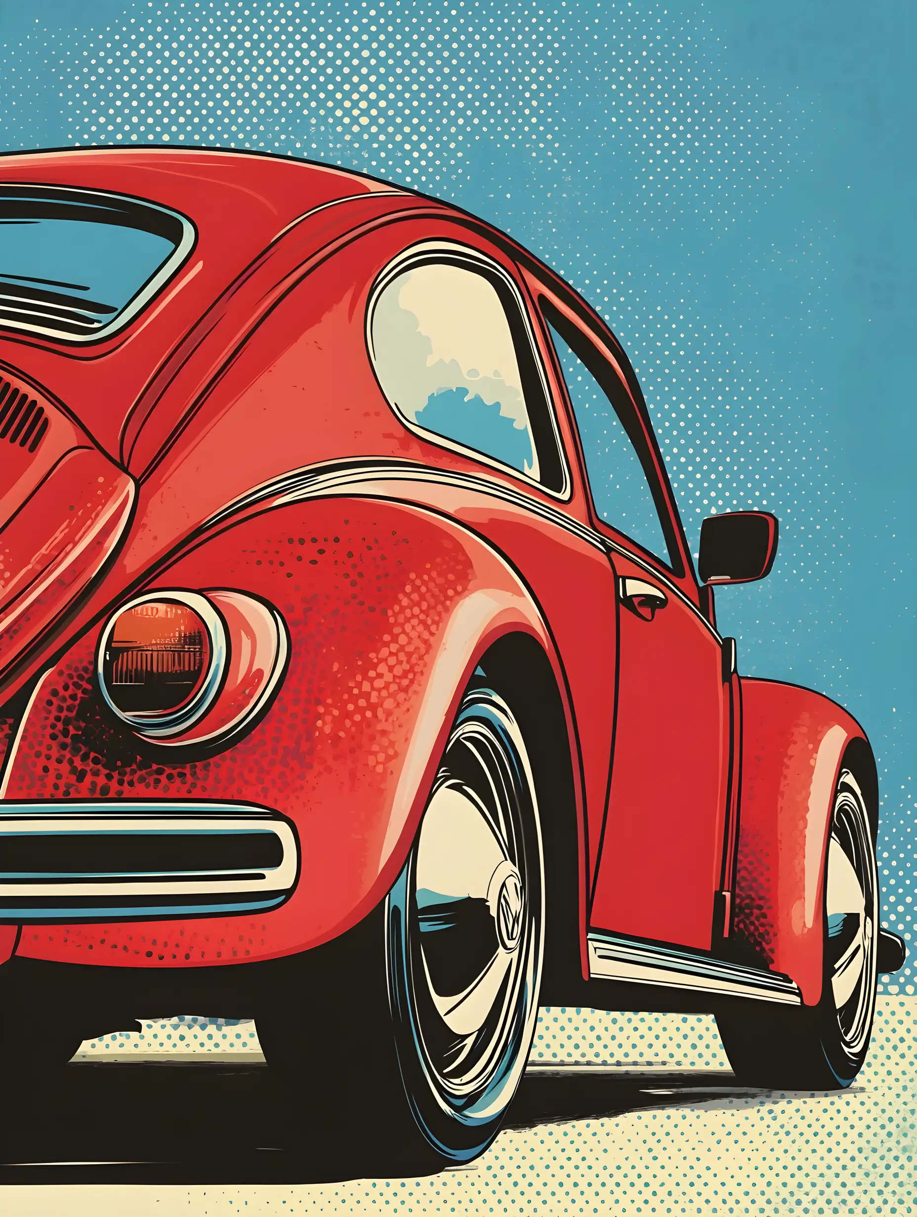 Roter Vintage-Käfer in auffälliger Pop-Art-Illustration