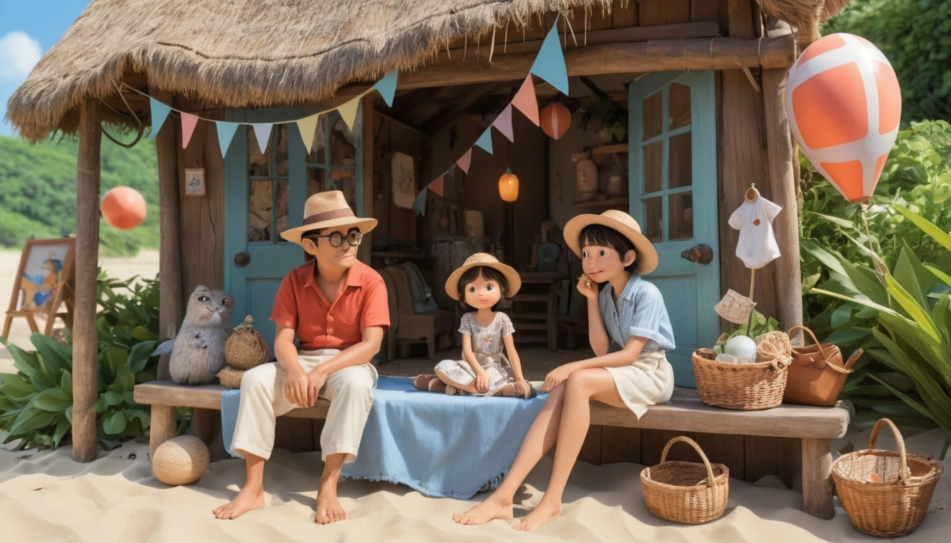 Cartoon couple enjoying a cozy day at the beach