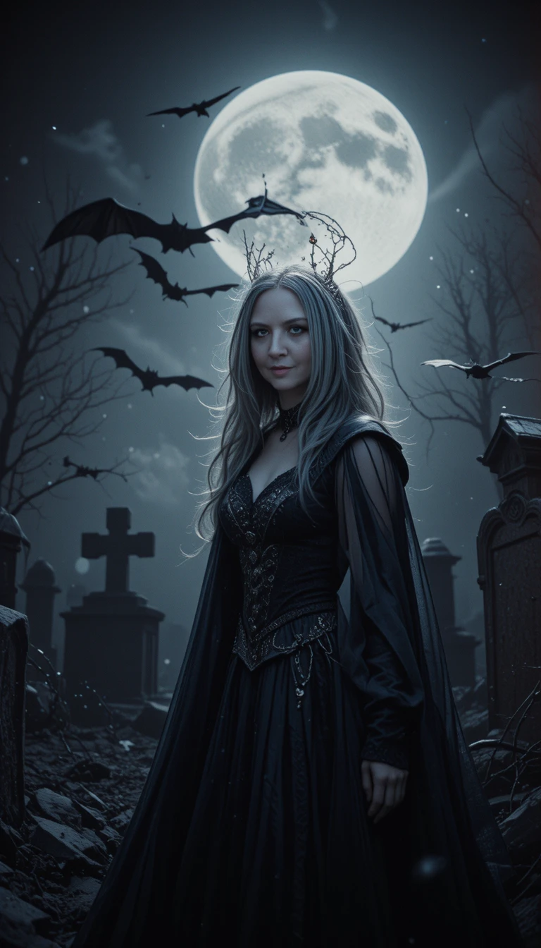 Principessa vampira dark fantasy sotto la luna piena