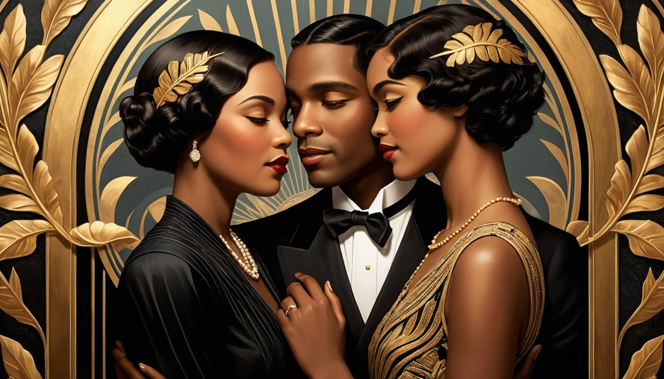 Romantic Black Couple In A Vintage Art Deco Painting