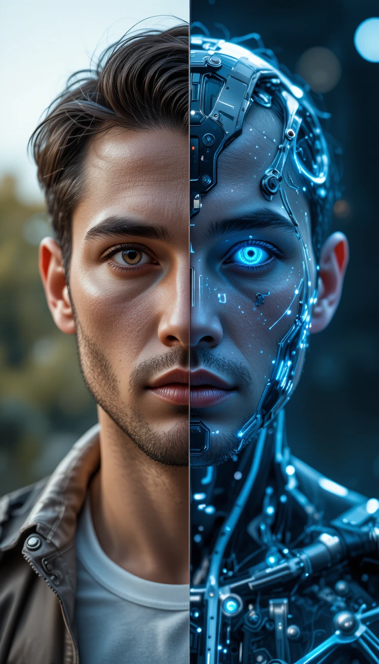 Uomo riflesso come versione futuristica biotecnologica potenziata di se stesso
