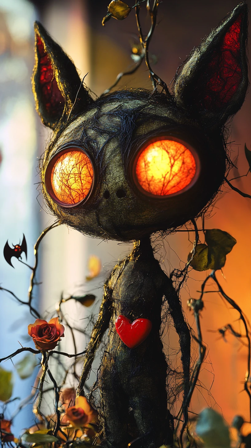 Goblin surreale cucito con cuore meccanico nelle ombre