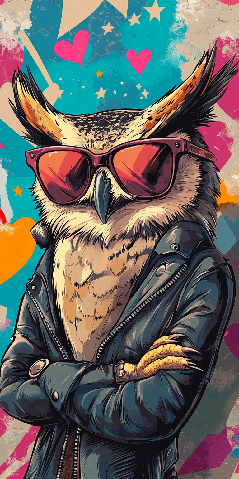 Chouette cool avec lunettes de soleil devant un mur de graffiti percutant
