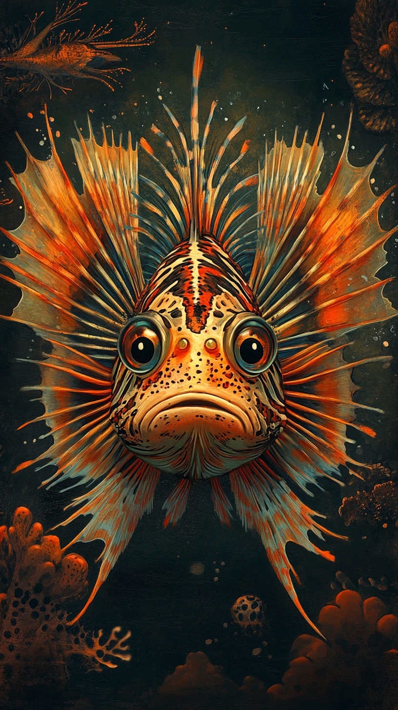 從黑暗扭曲深淵升起的超現實獅子魚