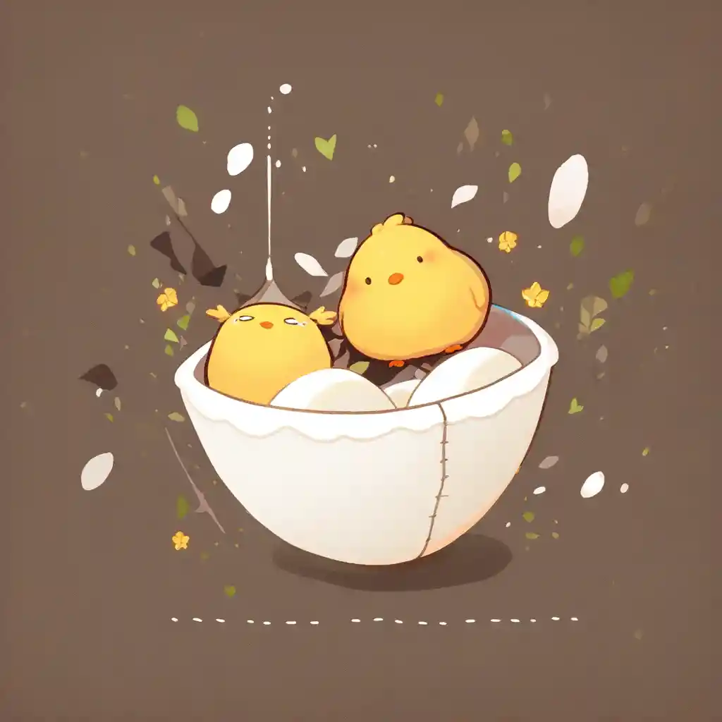 Cute Felt Newborn Chick Emerging From Broken Egg