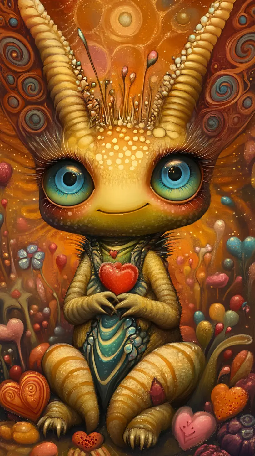 Whimsical wizard creature in a vibrant valentine fantasy