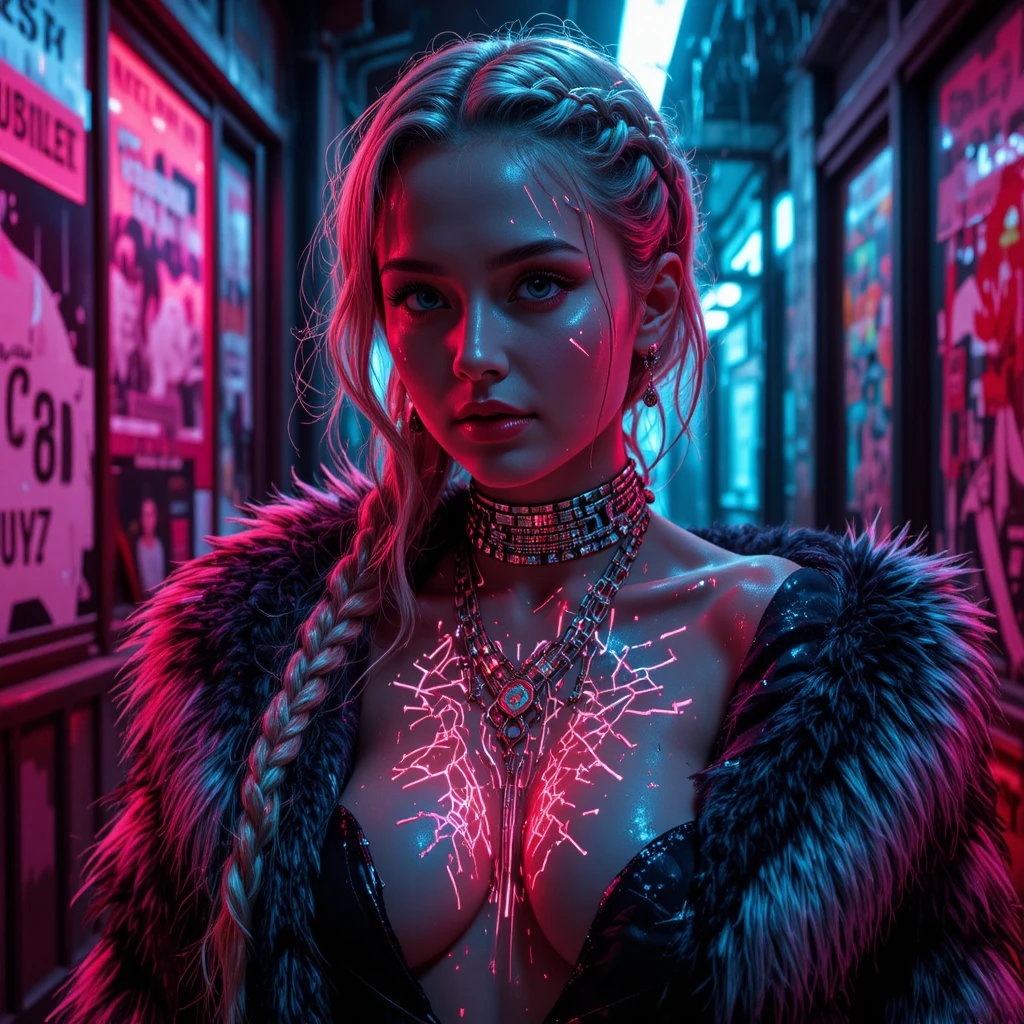 Cyberpunk Enchantress In Neon Shadowed Close Up Portrait