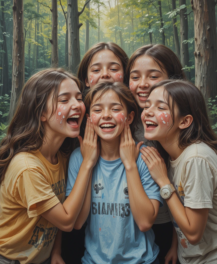 Teenagers Laughing As They Throw Pies In A Forest
