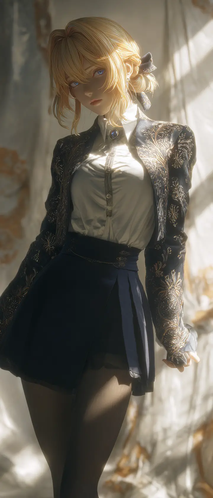 3d anime portrait of elegant woman in baroque attire