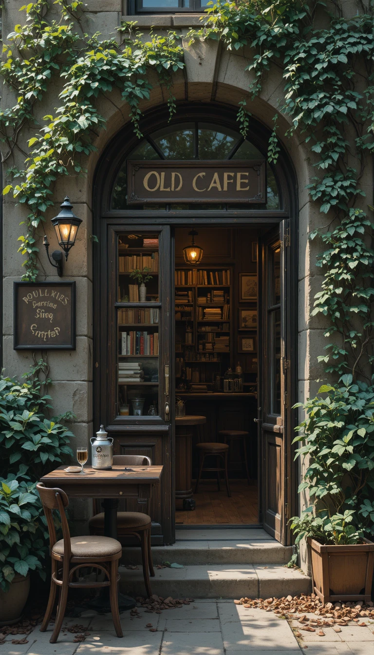 Ruhiger Nachmittag im Inneren eines versteckten alten Cafés