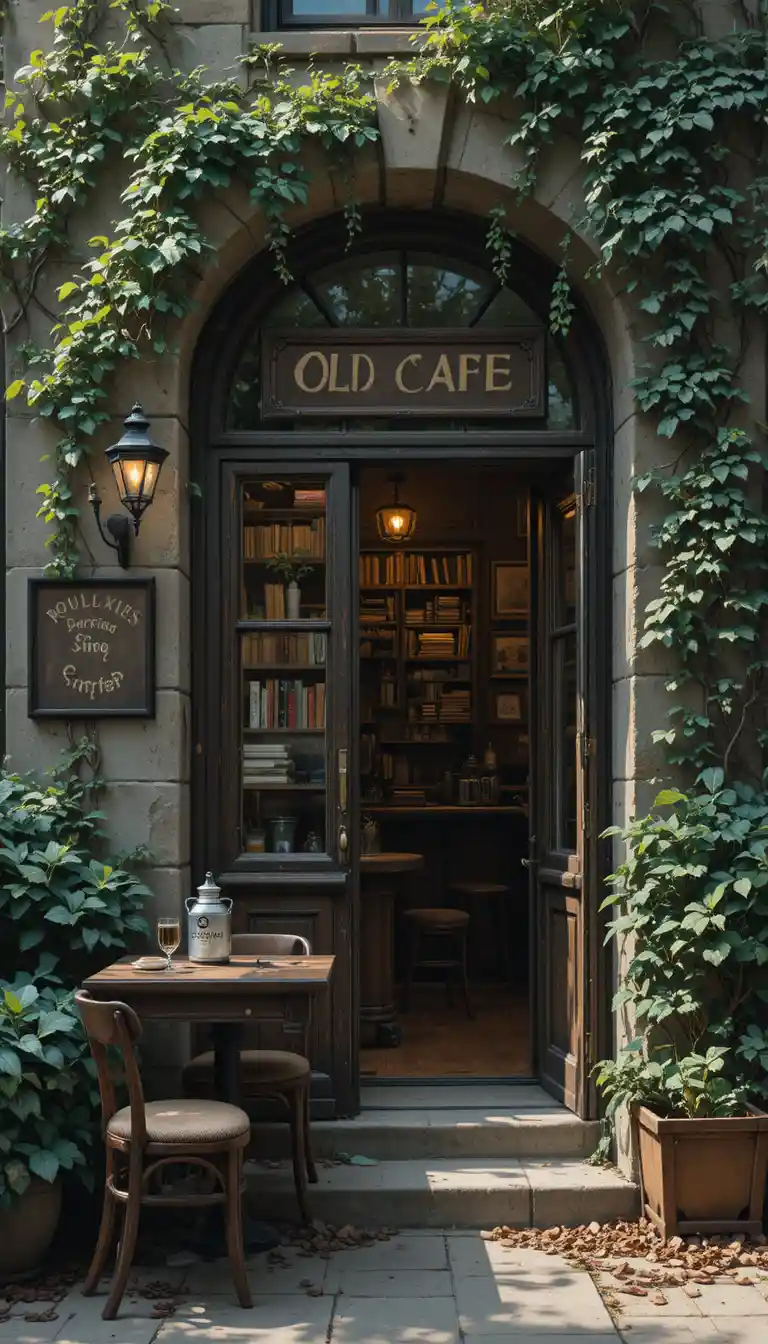 隠れ家のような古いカフェの静かな午後の店内