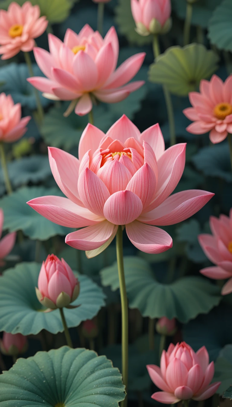 Padrão floral 3D lúdico com flores de lótus cor-de-rosa em flor