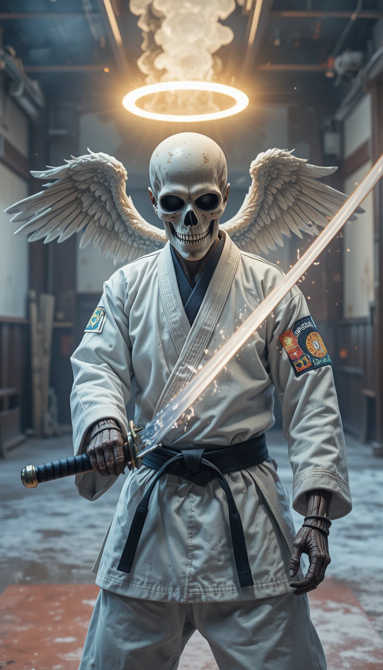 Skull In Karate Gi With Halo Training In Dojo