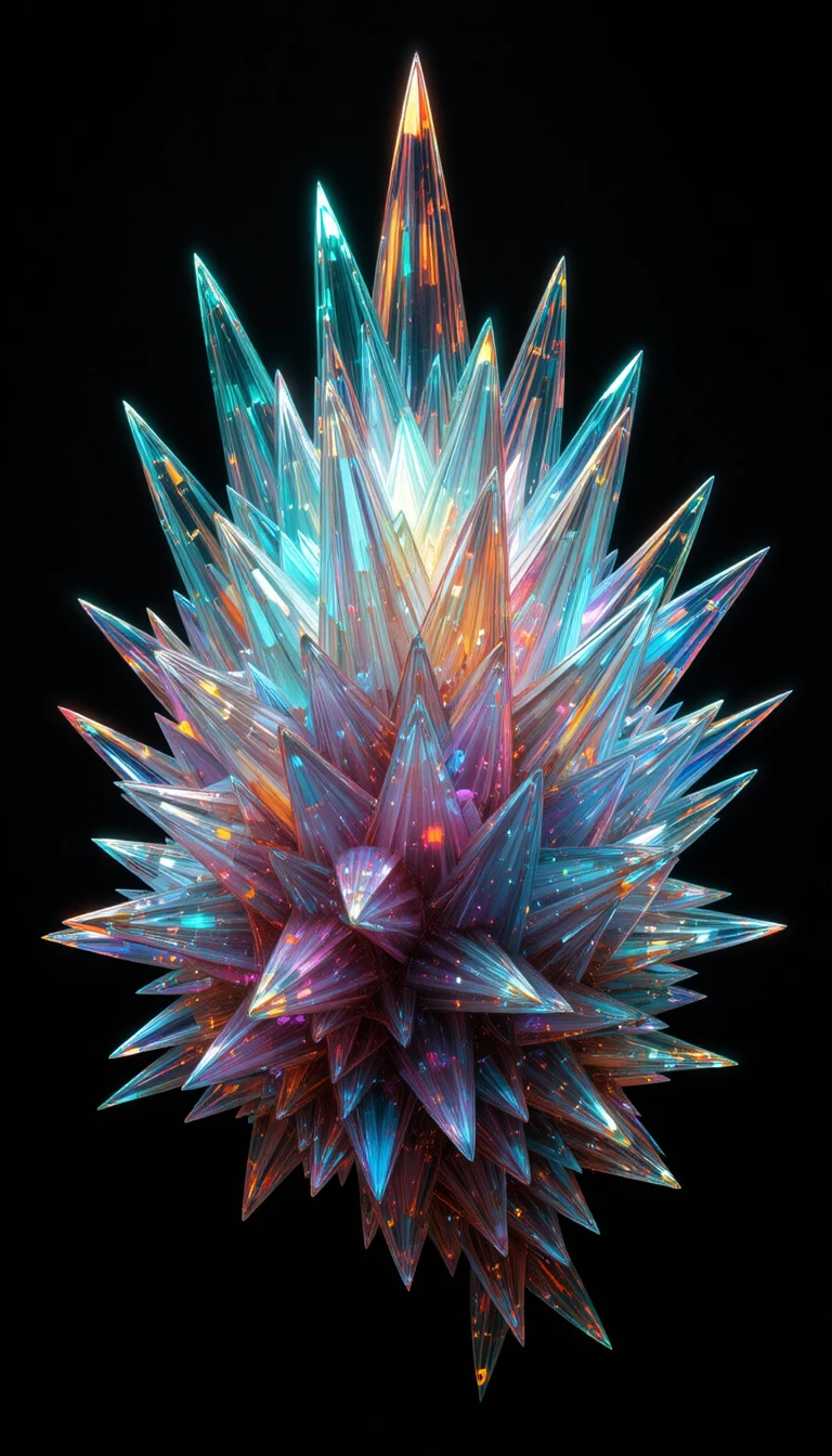 Glowing Crystal Spikes Unfolding In A Golden Spiral
