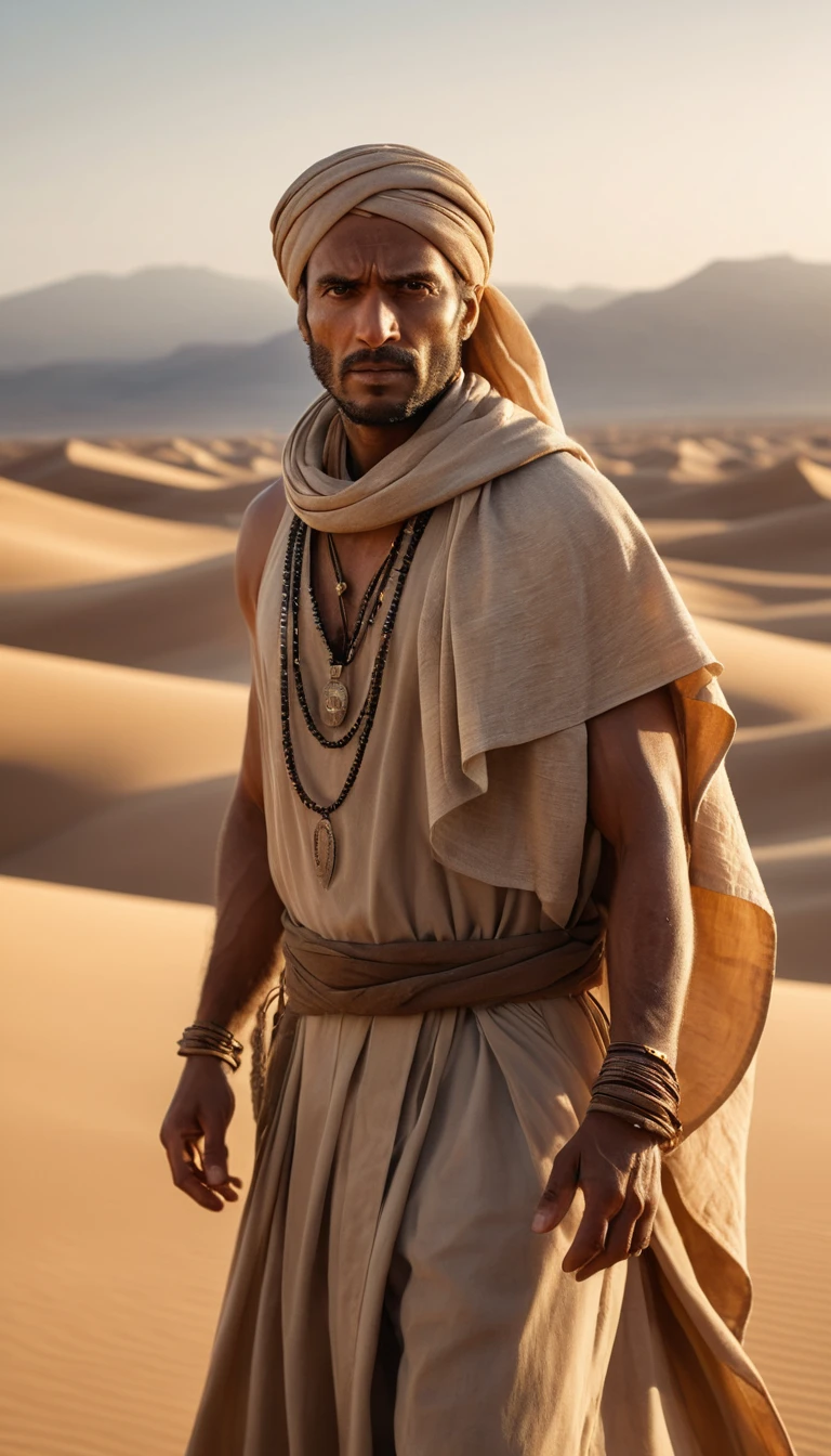 Retrato de nômade do deserto na luz quente da hora dourada