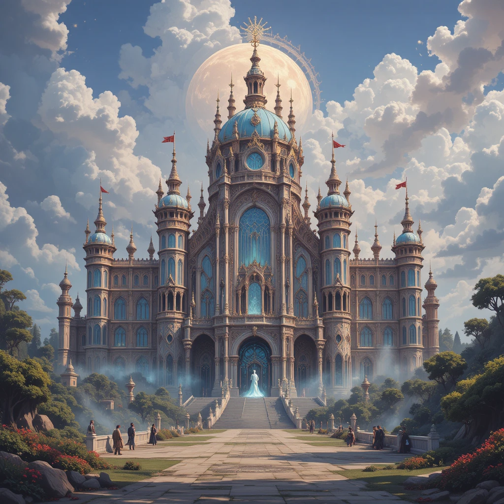 Antigo Palácio Real sob Céus Sci‑Fi Expansivos