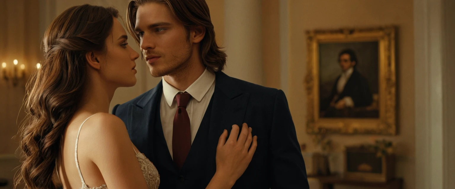 Jovem entre duas mulheres em uma cena romântica e cinematográfica