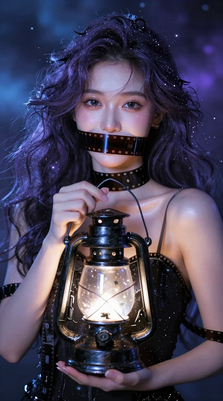 Young celestial goddess portrait with glowing cosmic lantern