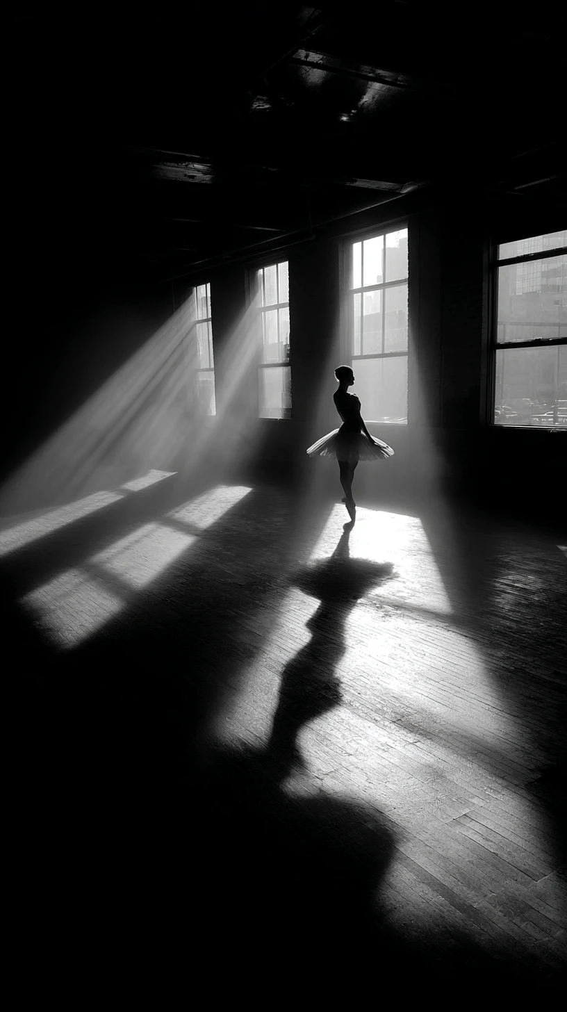 Ballerina auf Spitze in einem rauchigen Noir-Tanzstudio