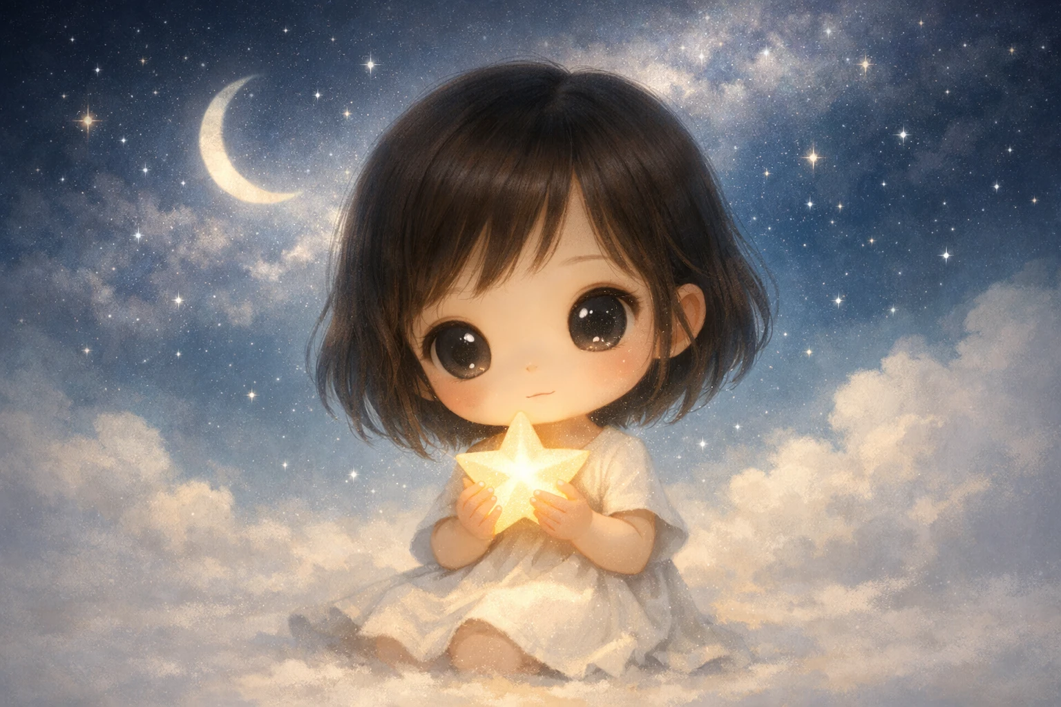 Cute girl holding a star in minimalist children illustration