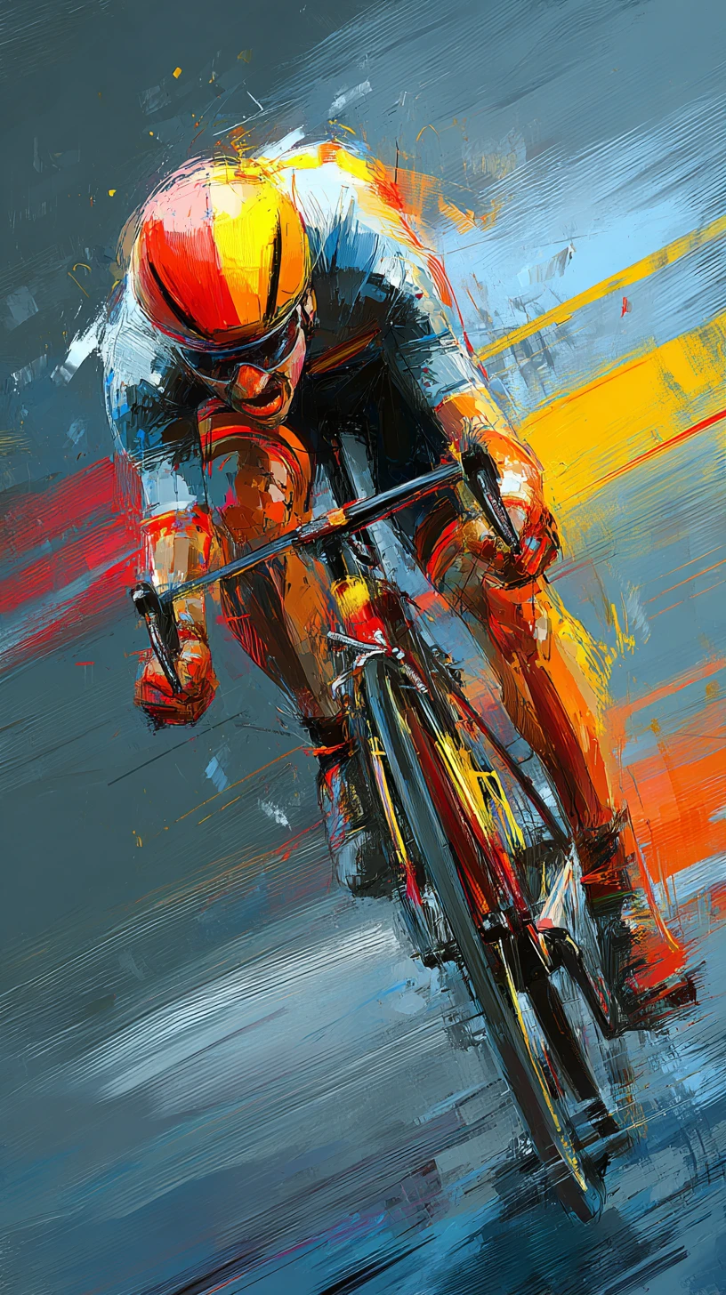 Professional cyclist racing with dynamic motion and vivid colors