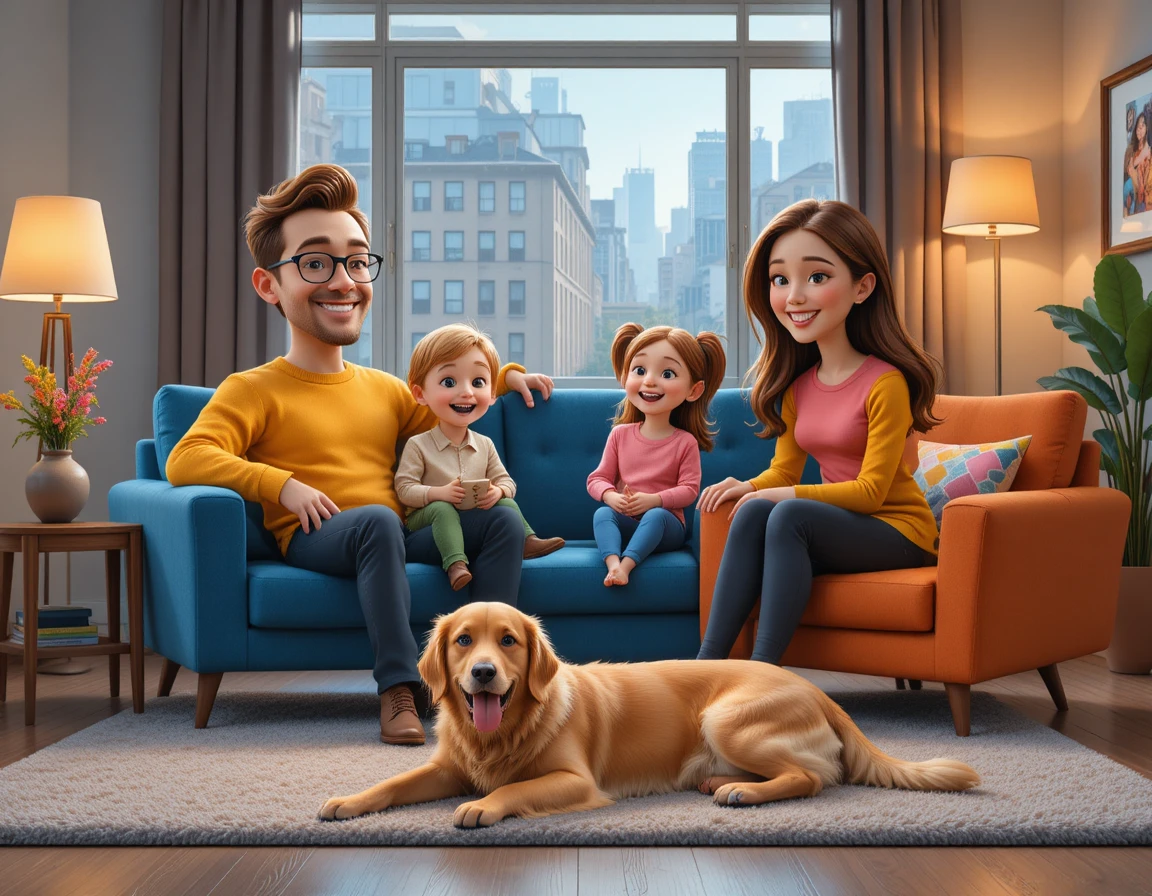 Happy family relaxing together in a cozy modern living room