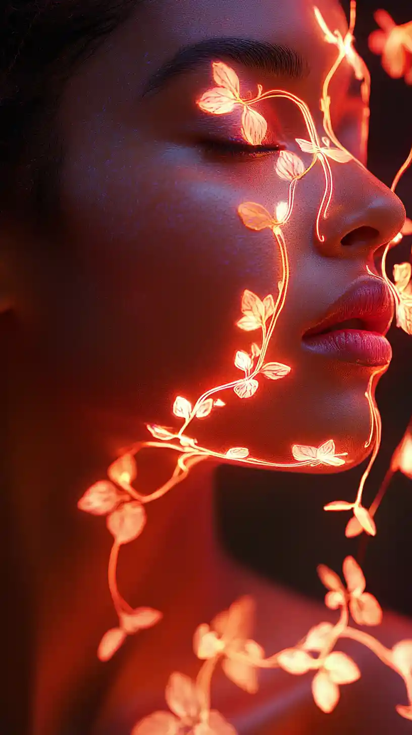 Ritratto macro di donna con luminosi motivi di vene floreali