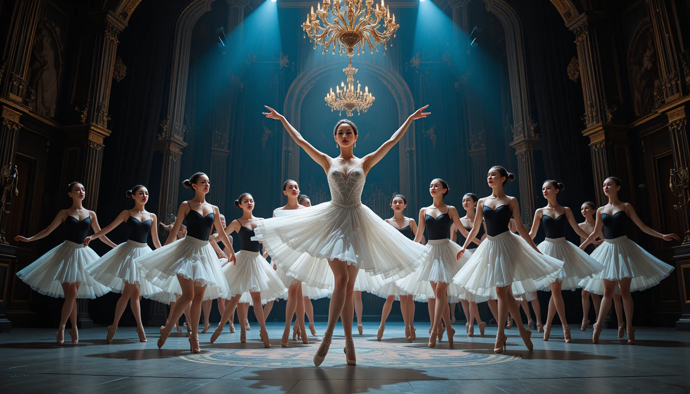 Spettacolo di balletto cinematografico con eleganti ballerine sul palco