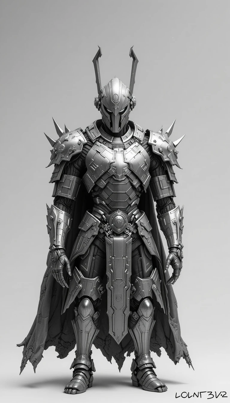 Mecha samurai monocromático em armadura sci-fi futurista