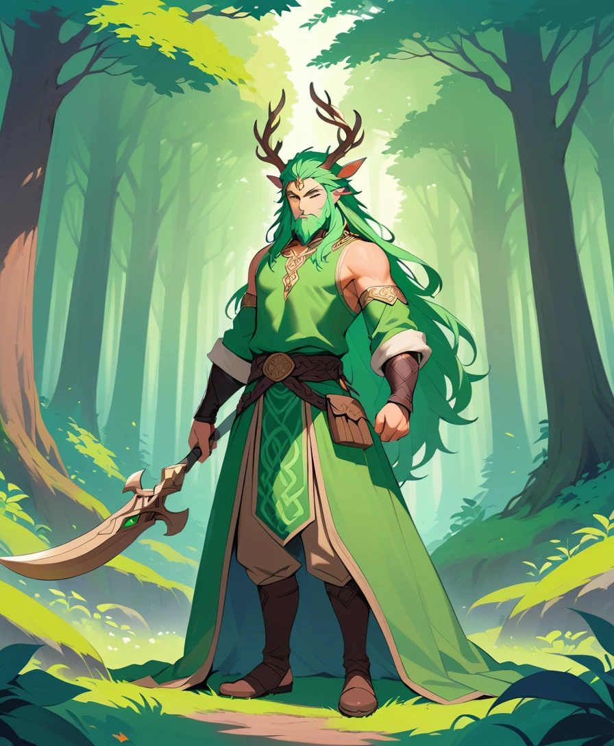 Celtic hunter god standing in a lush green forest