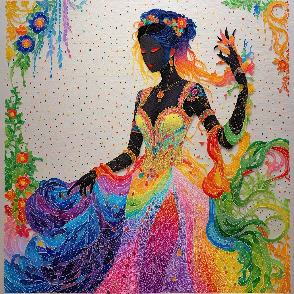 Ritratto puntinista arcobaleno di una donna glamour