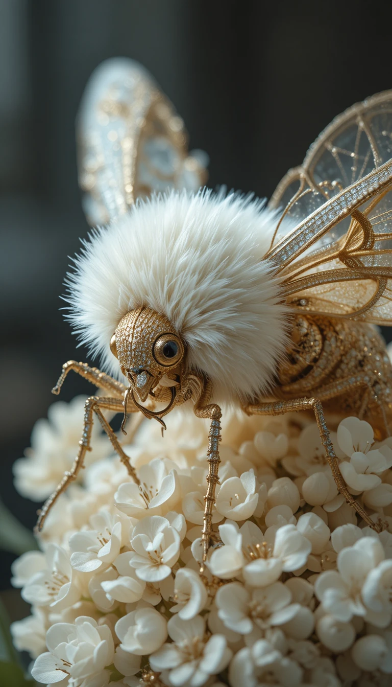 Mariposa fantástica em flores marfim com asas douradas e de vidro