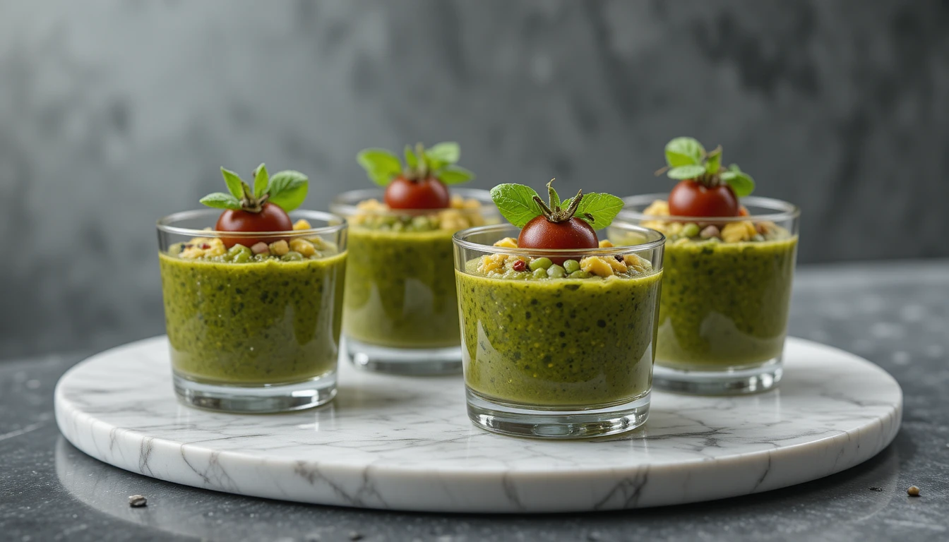 Elegant tomato verrines filled with creamy green pistou