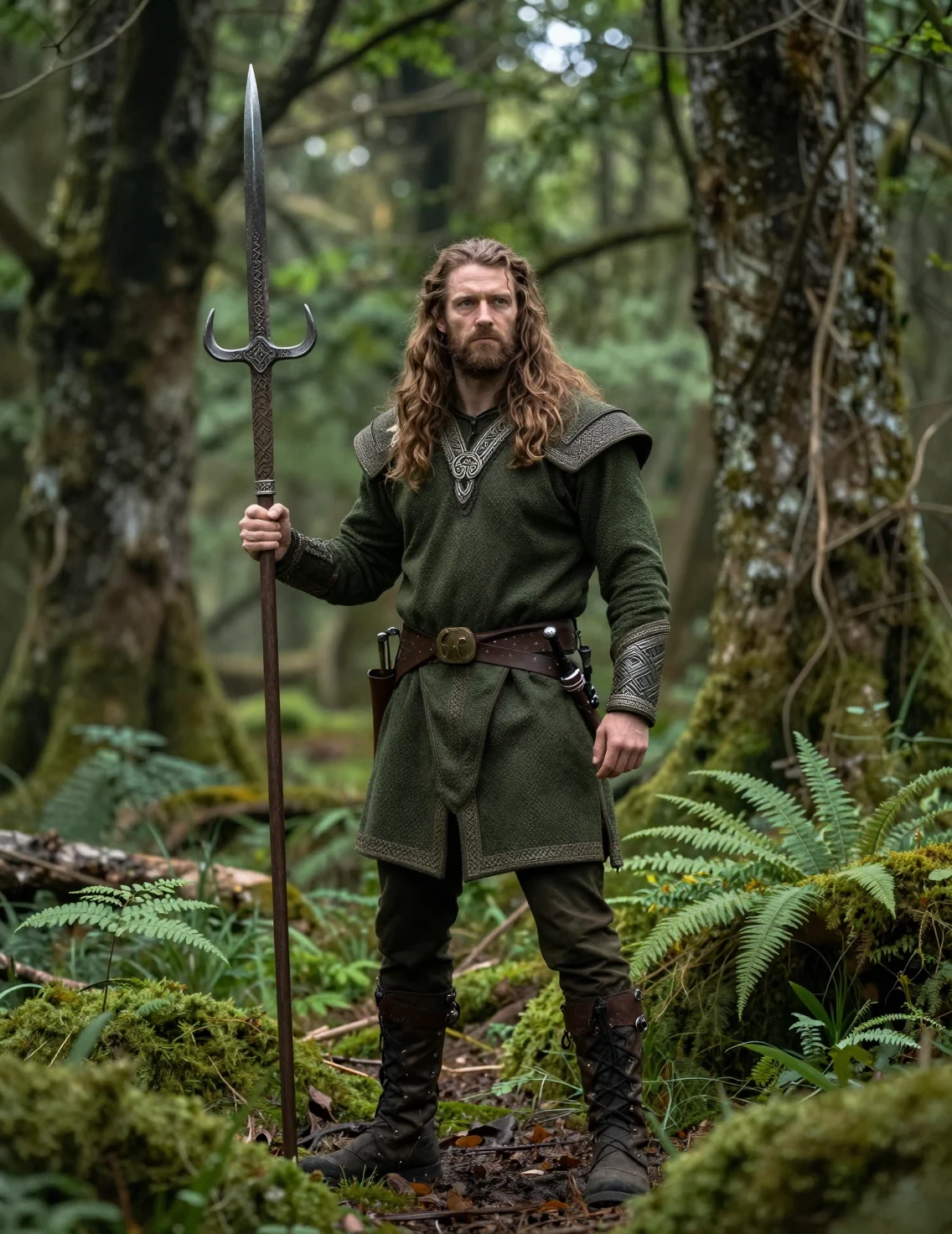 Celtic hunter god standing in a lush green forest