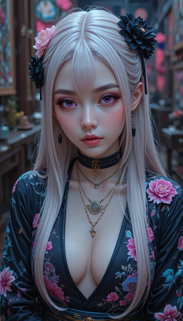 Mujer anime cyberpunk en un callejón lluvioso bañado en neón
