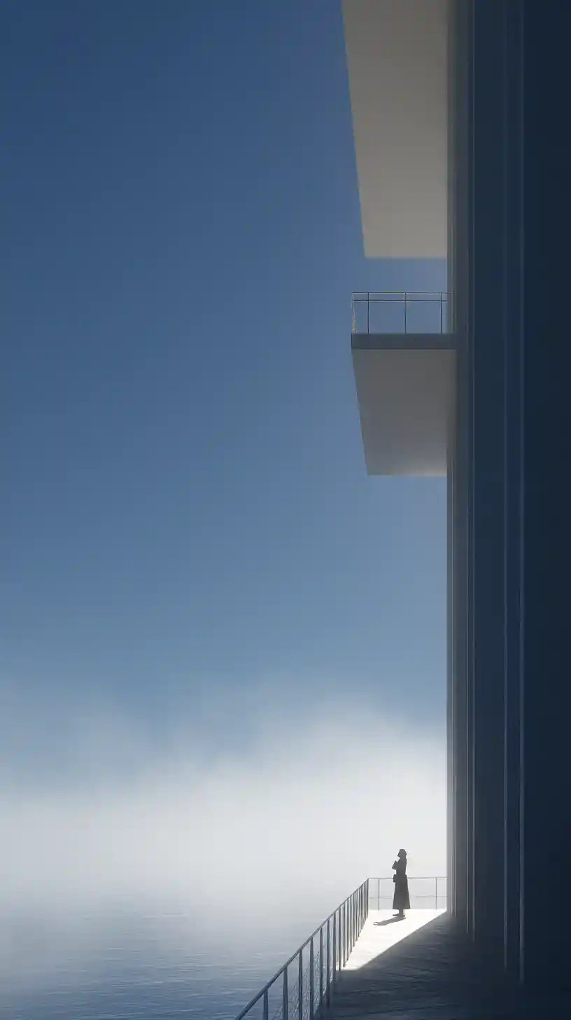 Woman on a balcony seen from an extreme low angle