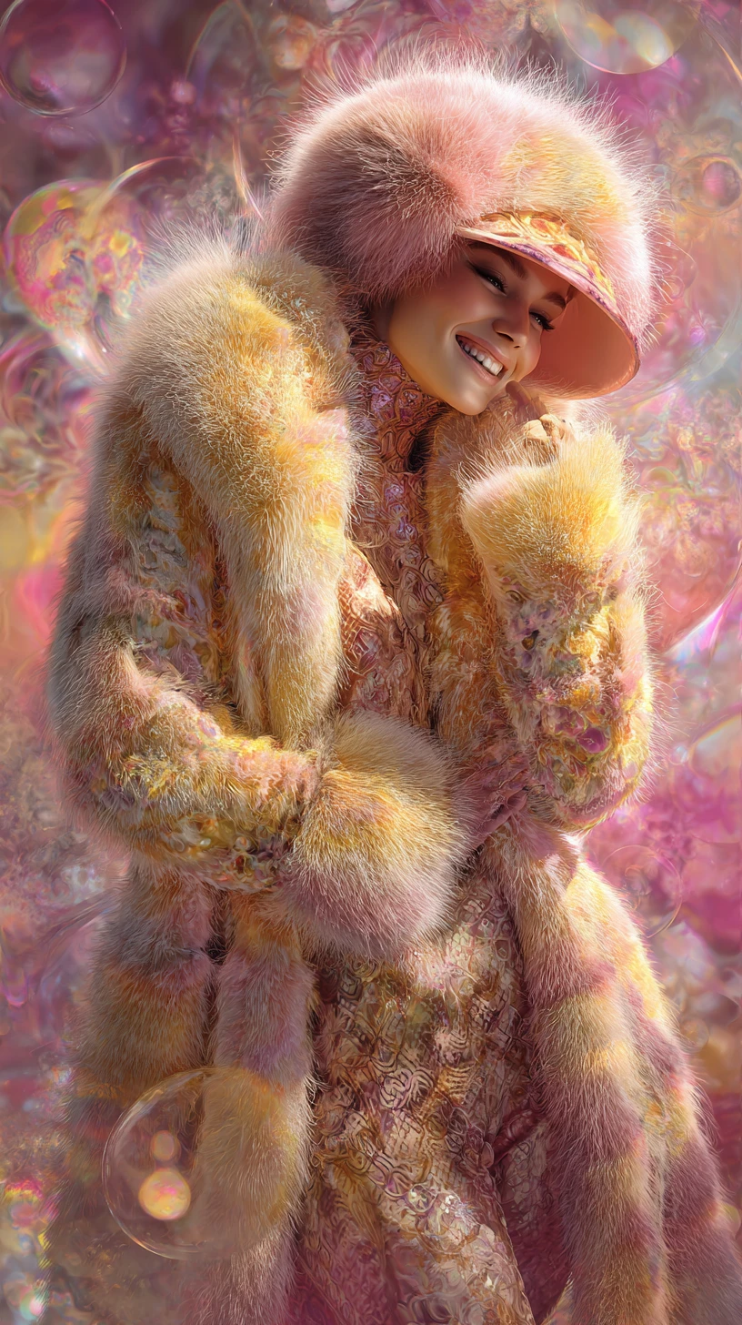 Smiling Fur Clad Woman In A Surreal Dreamlike Landscape