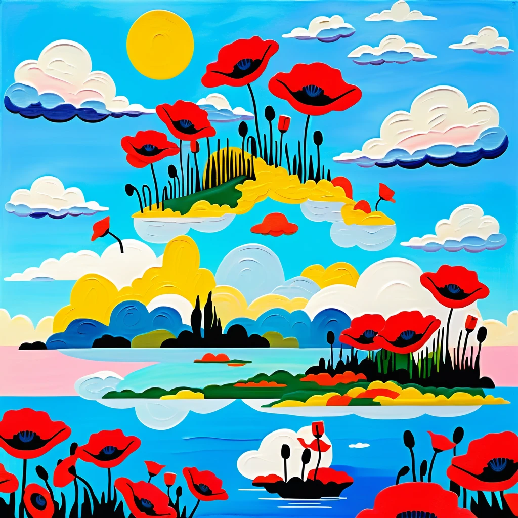 Whimsical Cloud Creature With Poppies On Floating Island