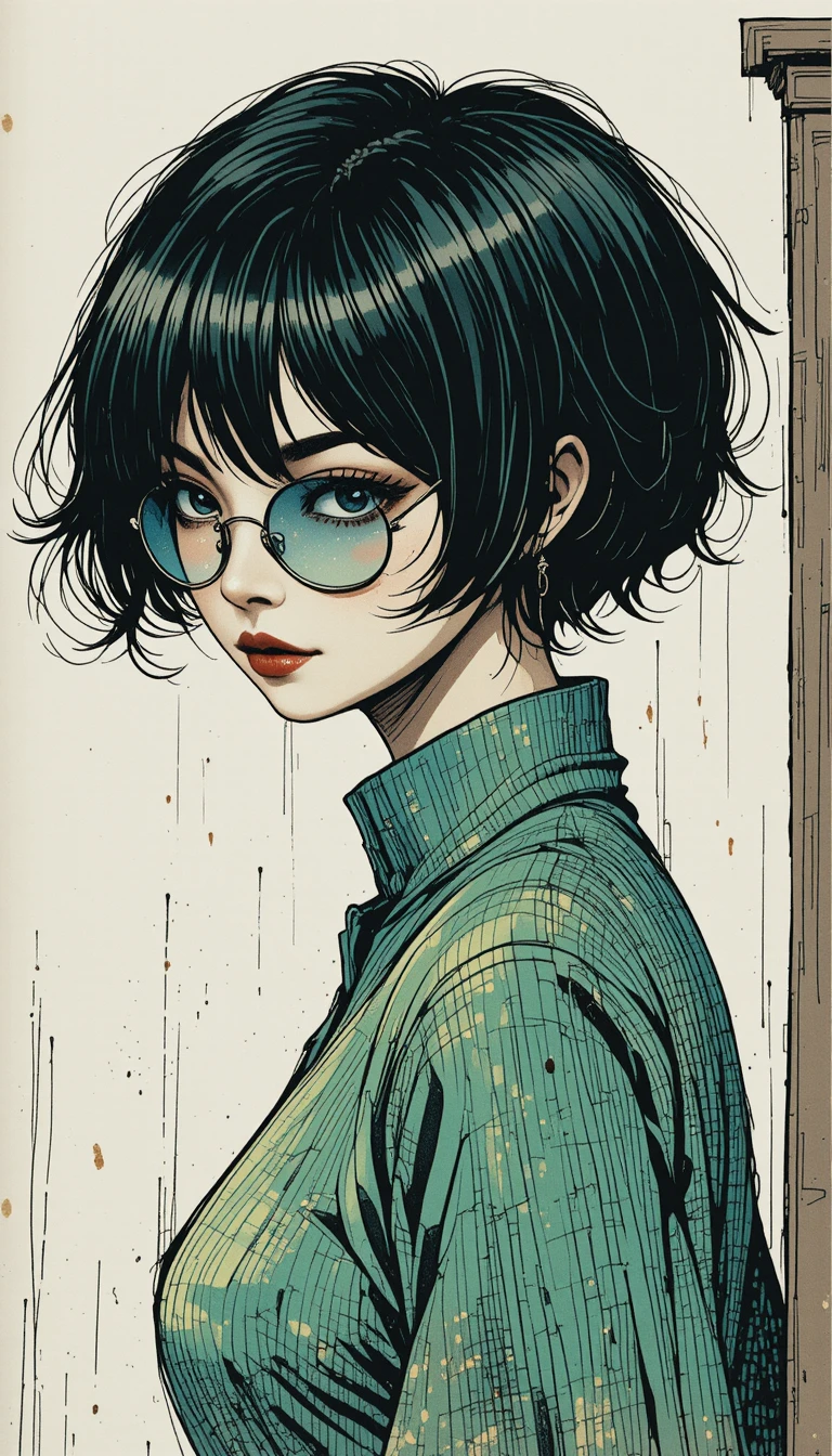 Stylized diptych portrait with mirror reflection and green tones