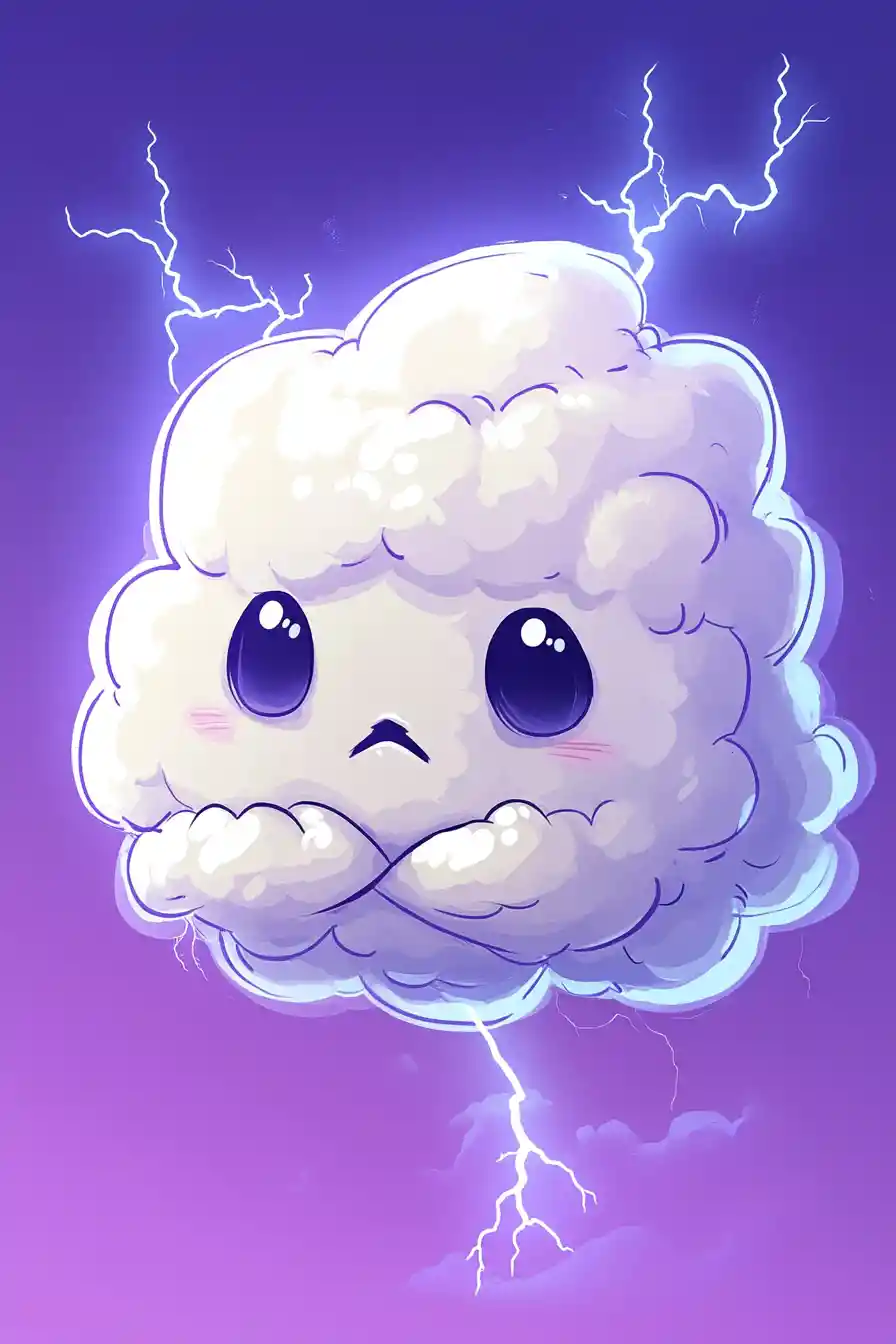 Judgmental Cartoon Cloud Sticker With Soft Lavender Glow