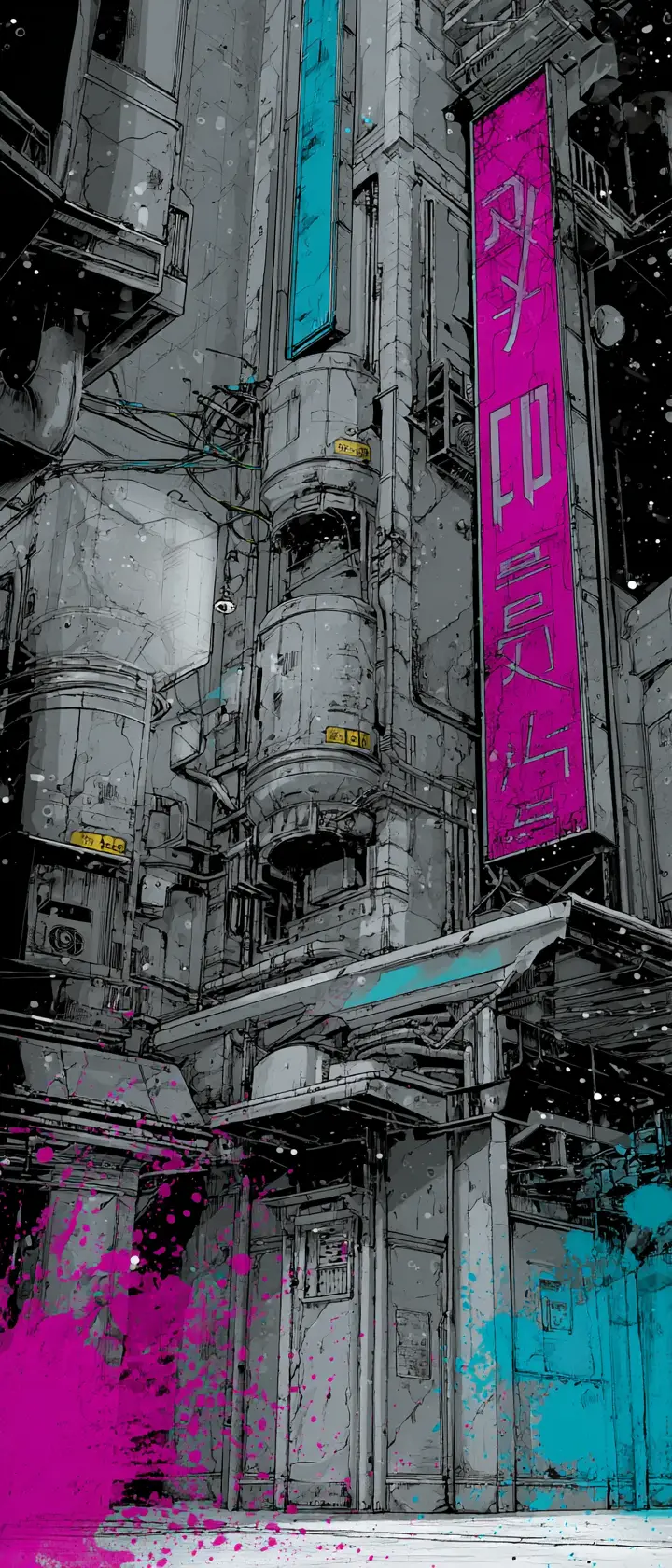 Neo noir cyberpunk childrens book city illustration