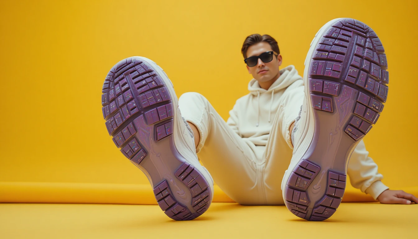 Confident man in fleece streetwear against mustard background