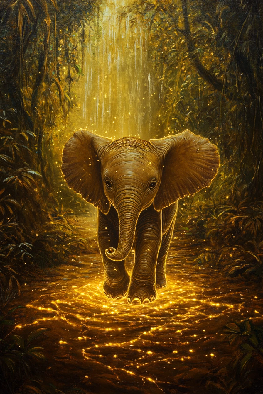 Filhote de elefante cruzando terra macia em camadas acima da selva